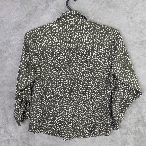 Womens Michael Kors Green & White Blouse Full Zip Polyester Button Up Size 2X - Picture 5 of 9